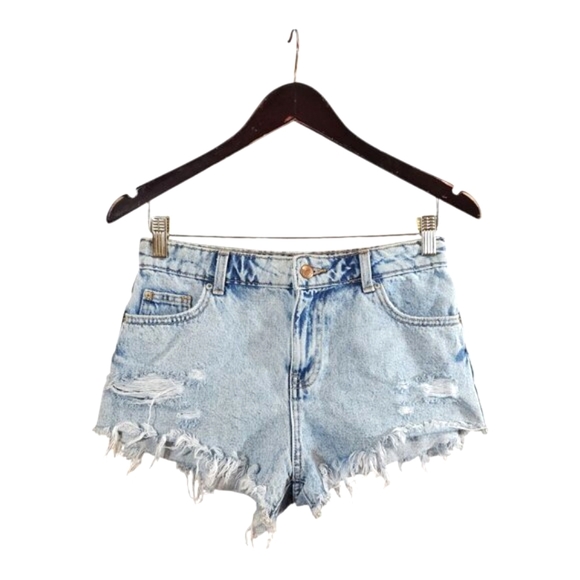 Zara Distressed High Rise Rigid Denim Cutoff Shorts Festival Summer Women's 2 - Picture 2 of 6